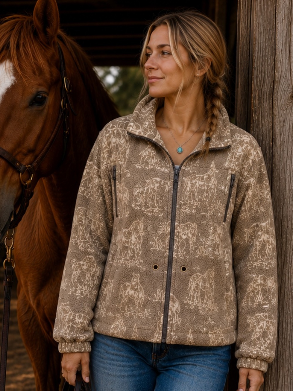 Vintage Tsunami animal-horse fleece nature sweater